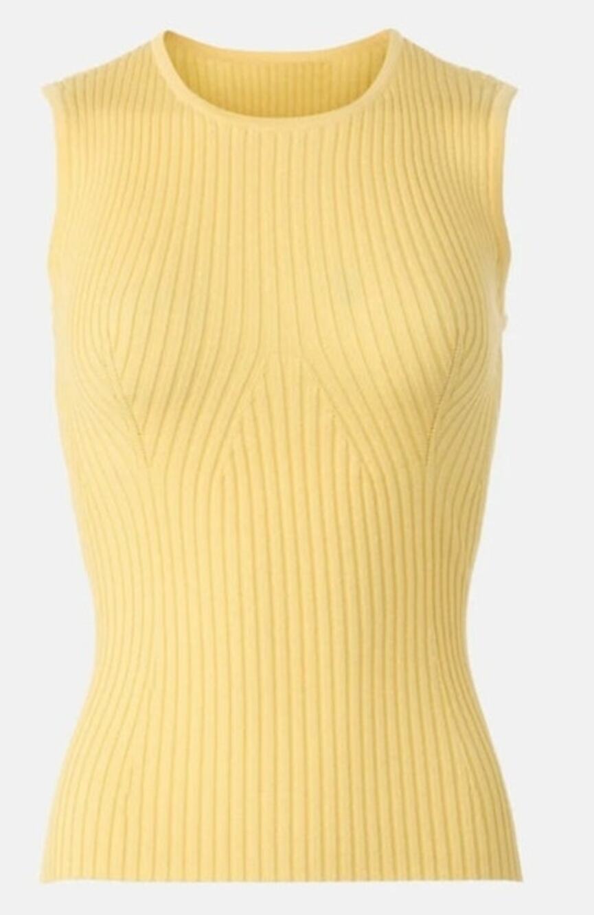 Adam Lippes Ribbed Knit Top Crew Neck Sleeveless Pull On Yellow S